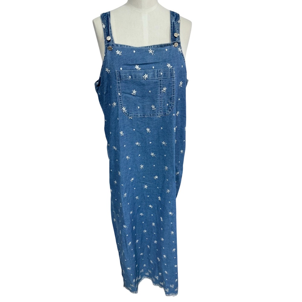 Solutions Women's Large Blue Denim Floral Jumper Maxi Dress Cottagecore